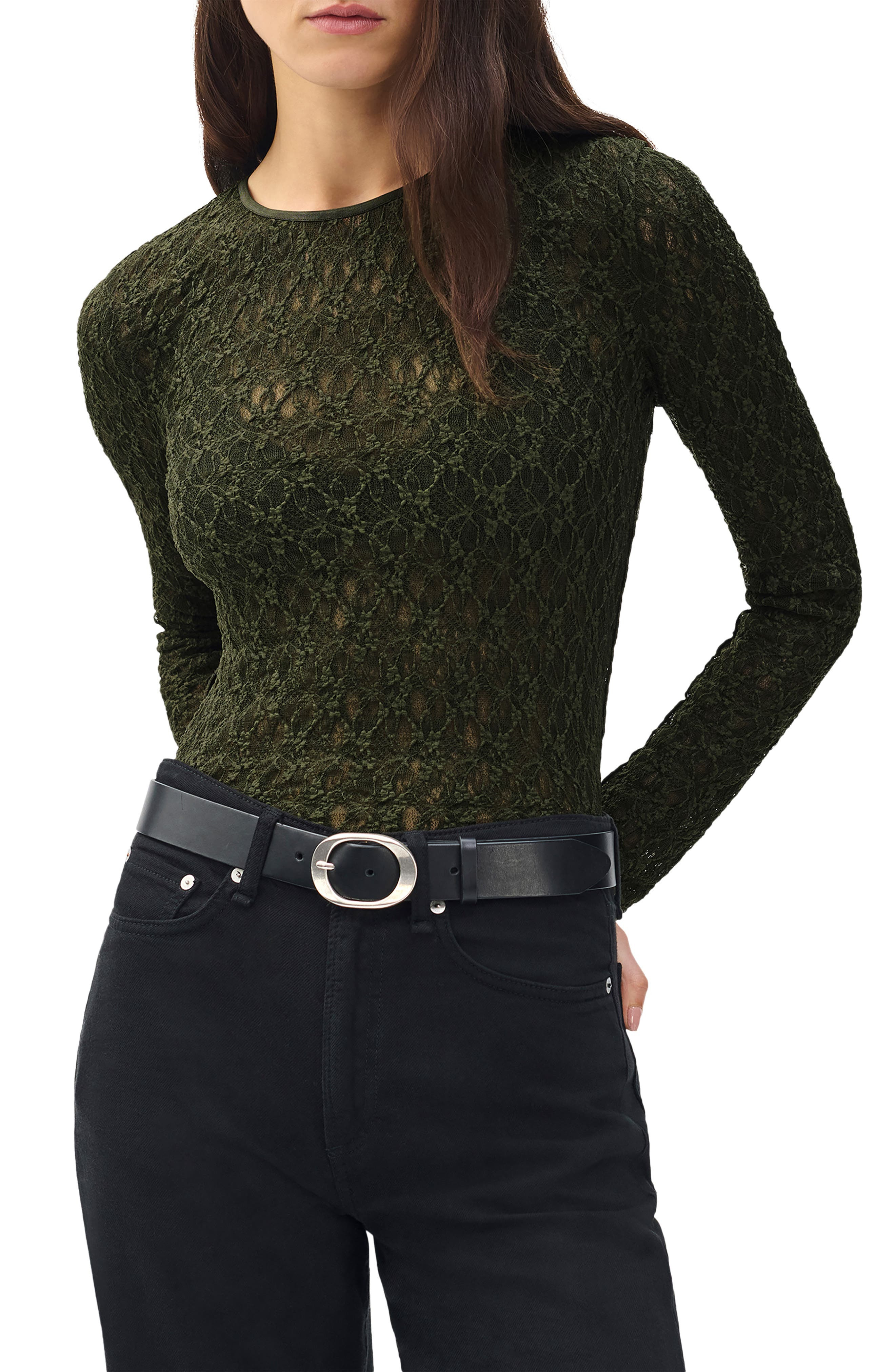 rag & bone Ellie Lace Top in Army at Nordstrom - 4