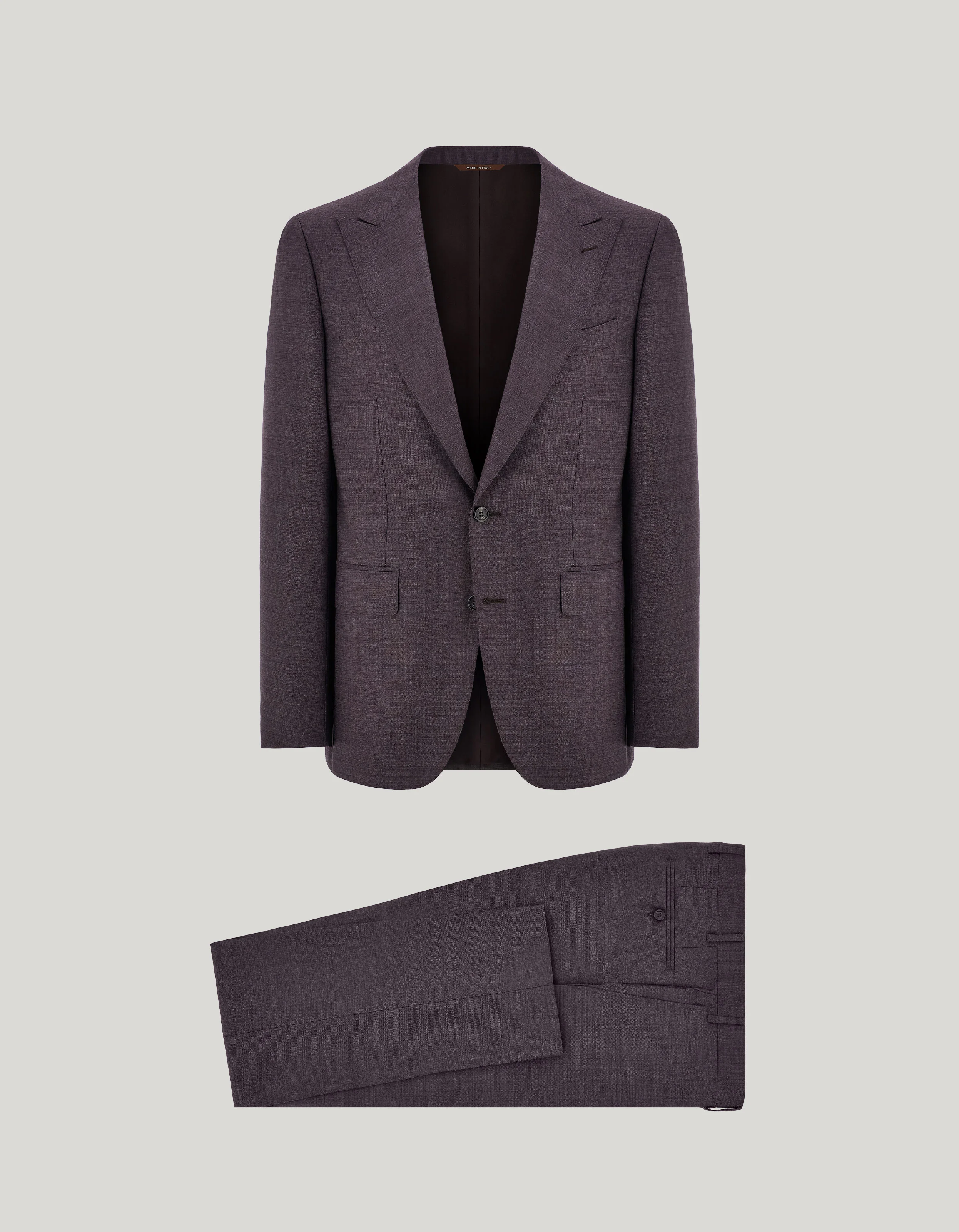 DARK BROWN DENIM-EFFECT WOOL SINGLE-BREASTED MODERN-FIT SUIT - 1
