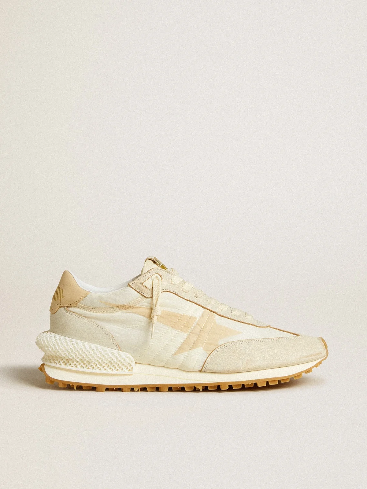 Men's Marathon in beige nylon and gray leather with beige printed star - 1