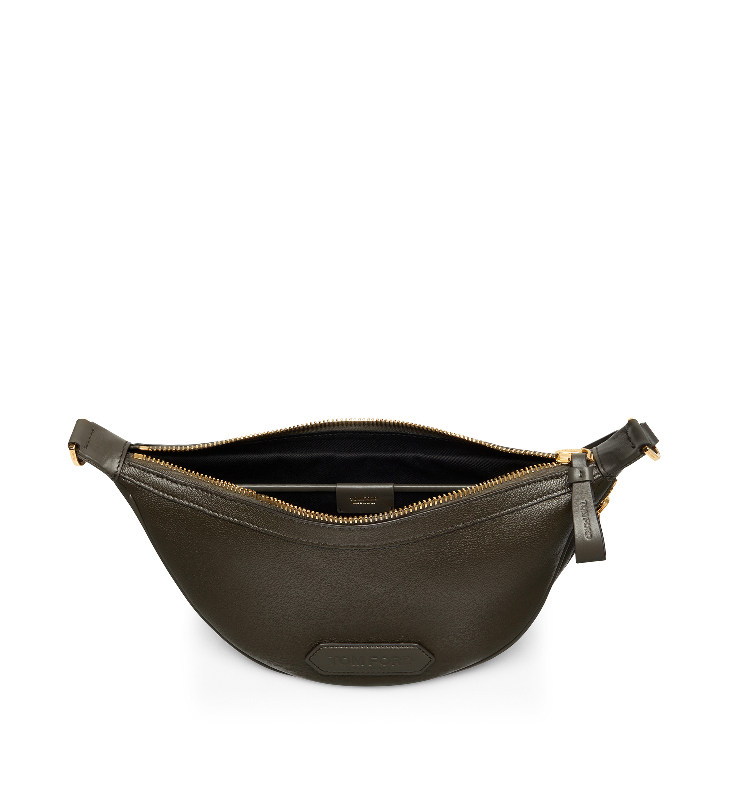 TOM FORD SMOOTH LEATHER ZIP CRESCENT BAG | REVERSIBLE