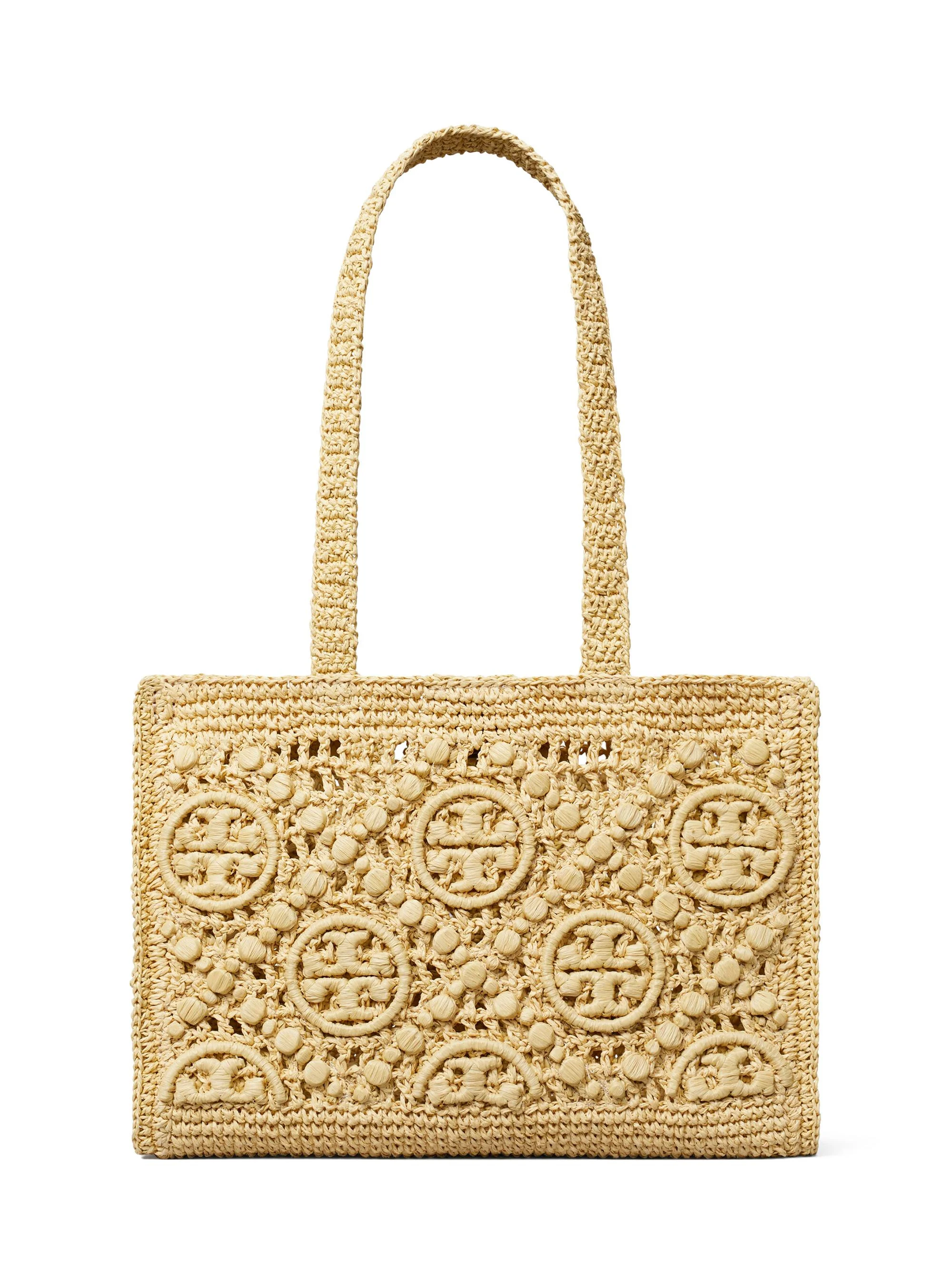Women's Small T Monogram Crocheted Tote Bag - Natural - 1