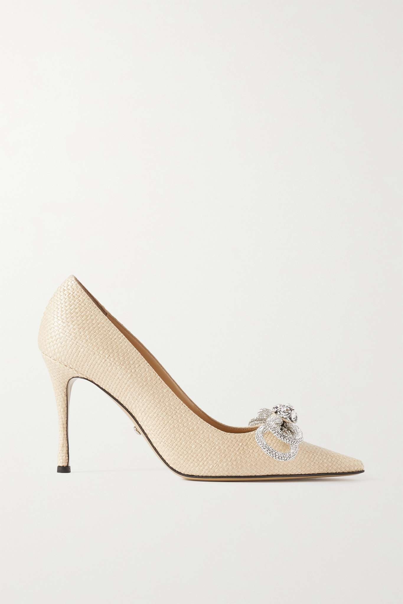 Double Bow crystal-embellished raffia pumps - 1