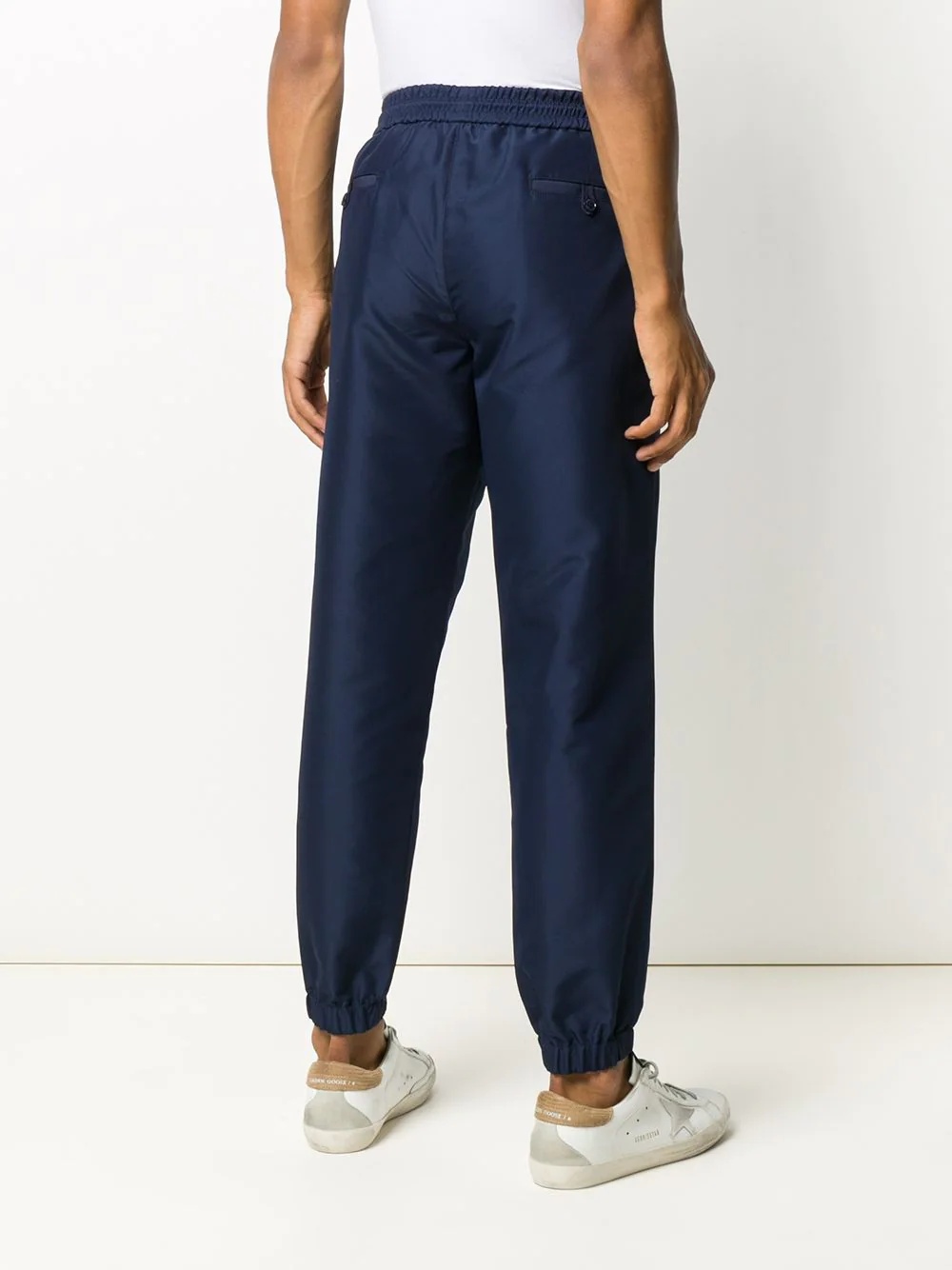 debossed logo navy trousers - 4