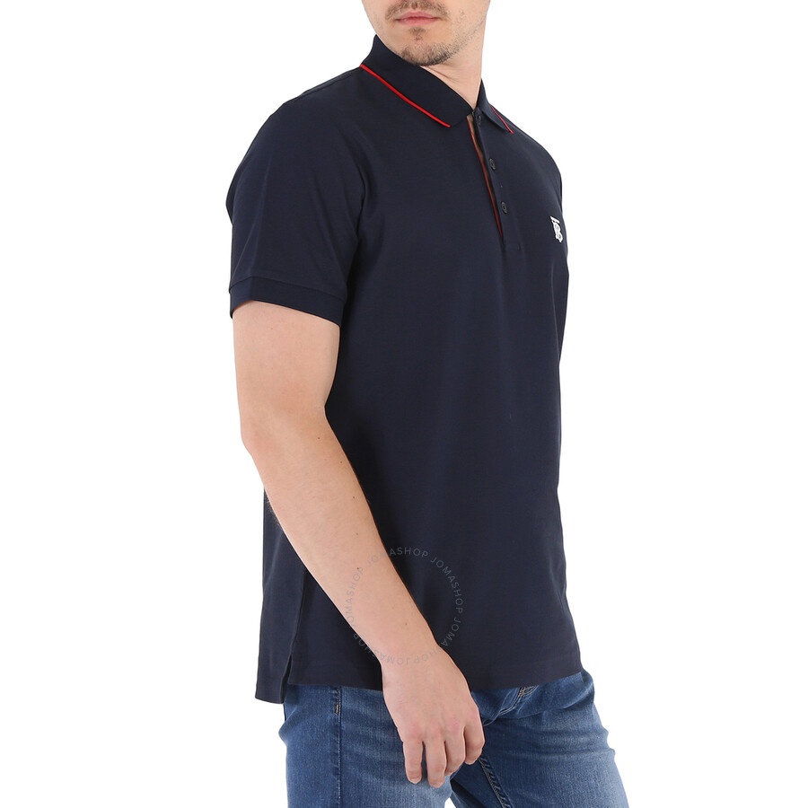Burberry Men's Navy Short Sleeved Placket Pique Polo Shirt - 2