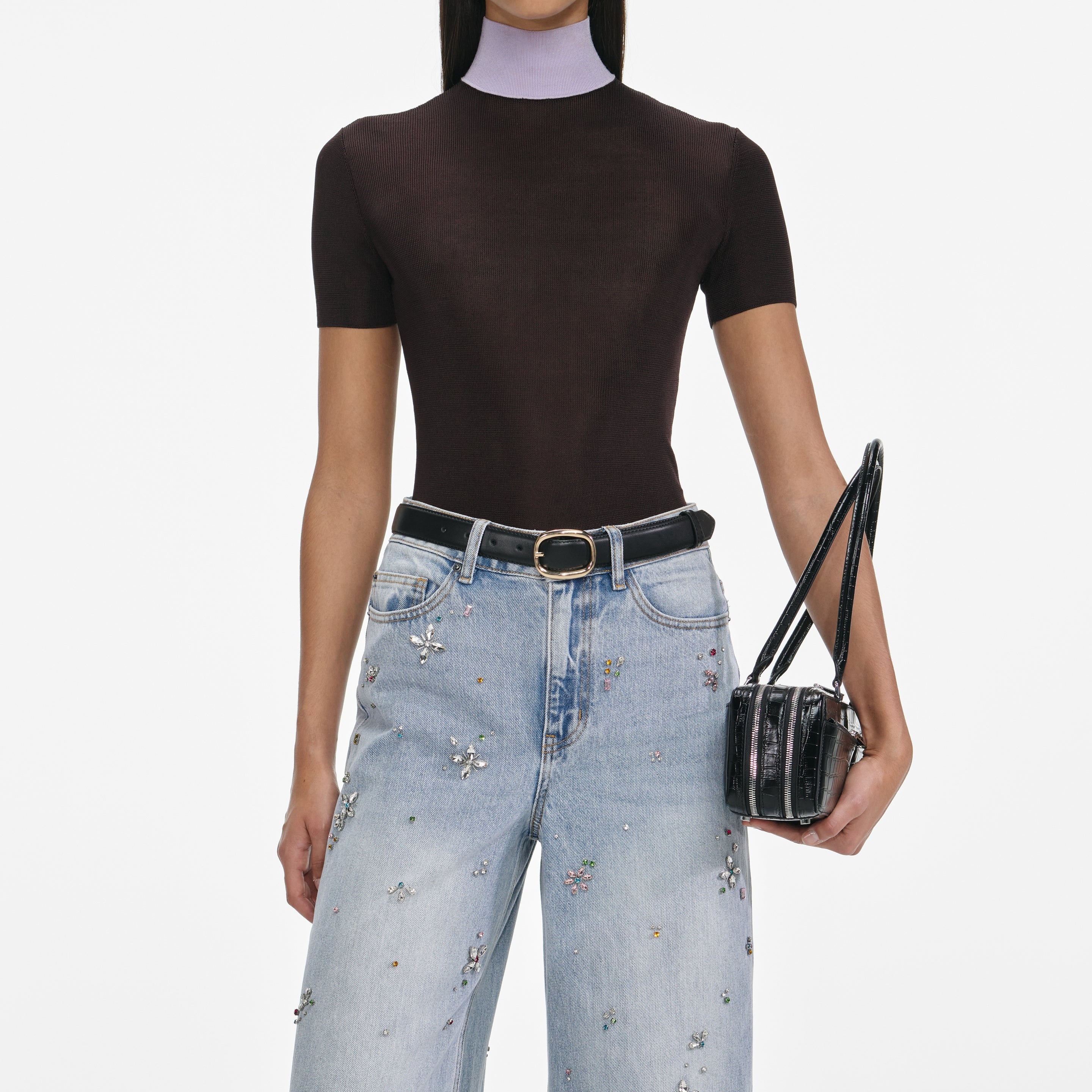 Light Blue Embellished Wide Leg Jeans - 4