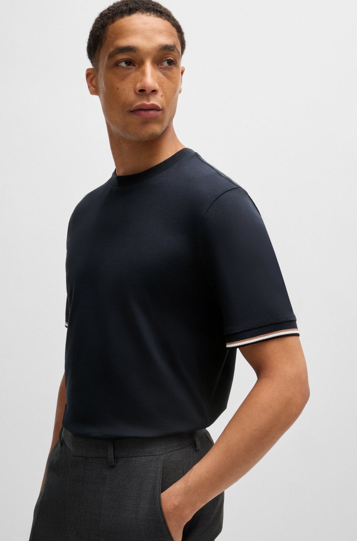 COTTON-JERSEY T-SHIRT WITH SIGNATURE-STRIPE CUFFS - 3
