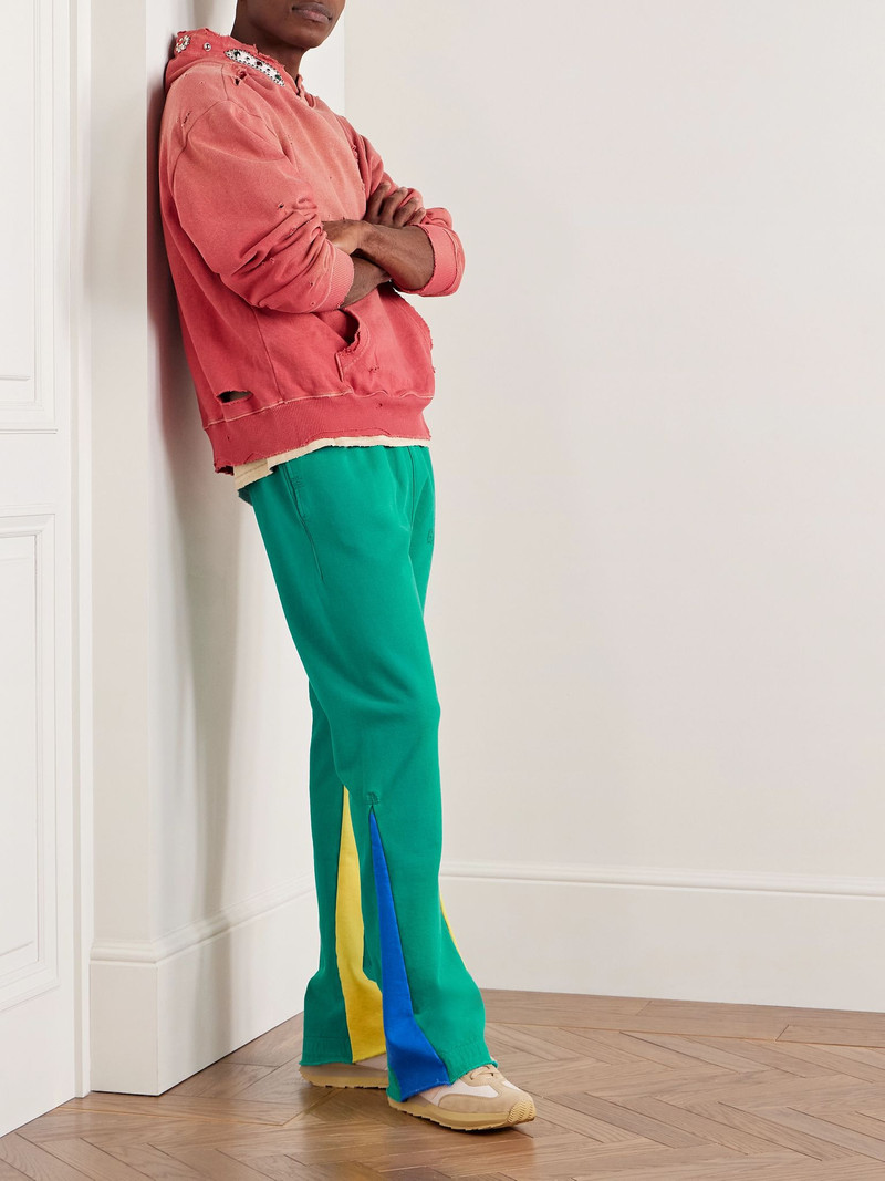 GALLERY DEPT. Flared Denim-Panelled Logo-Print Cotton-Jersey Sweatpants Green outlook