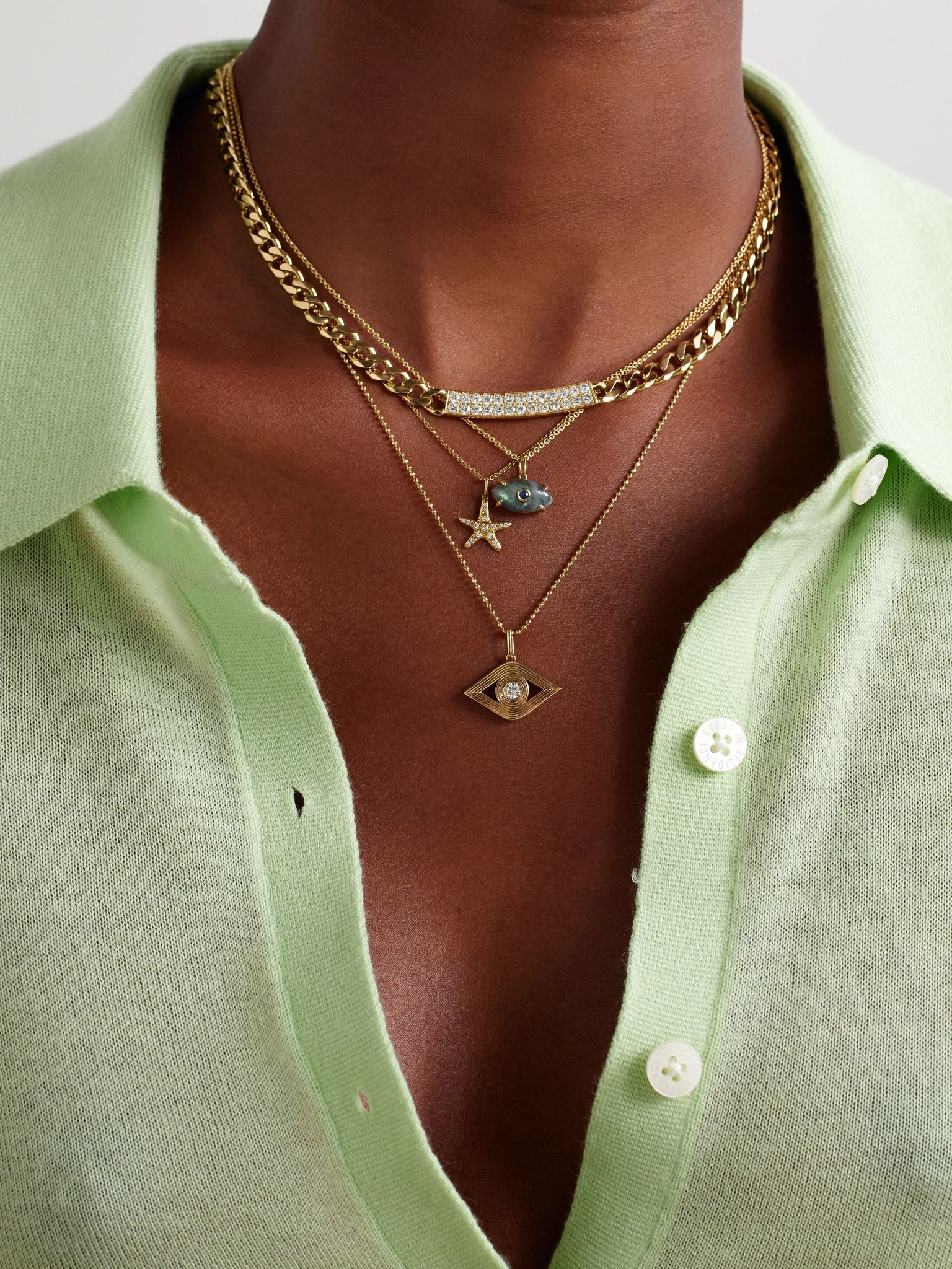 Extra Large Evil Eye 14-karat gold diamond necklace Gold - 5