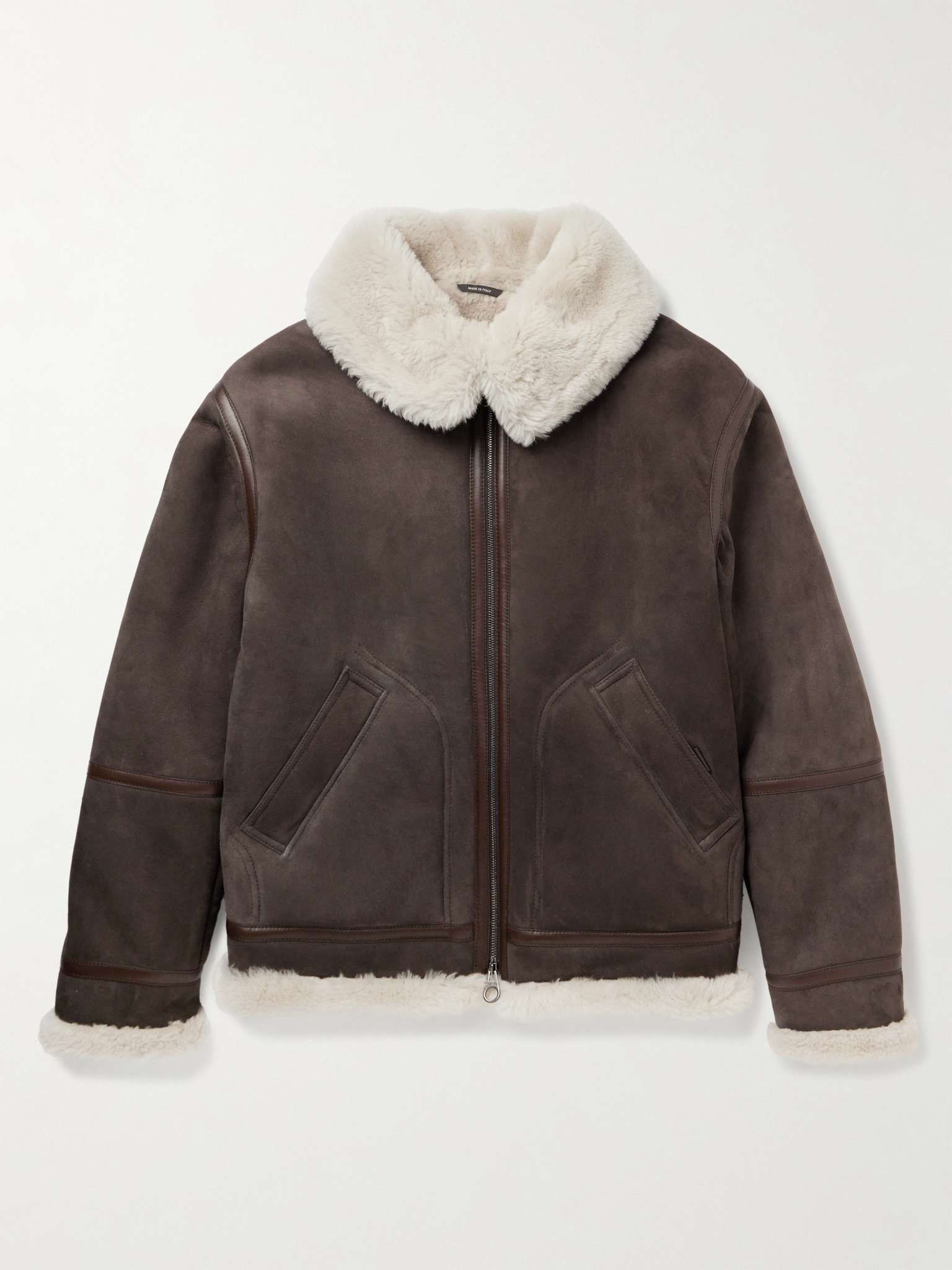 Leather-Trimmed Shearling Jacket - 1