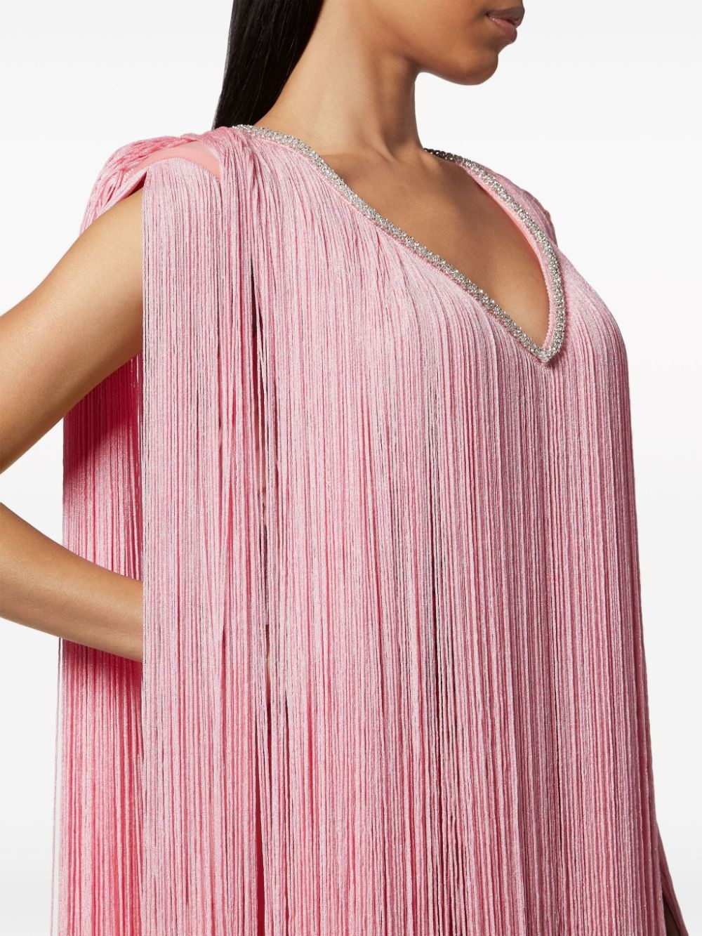 fringed v-neck mini dress - 4