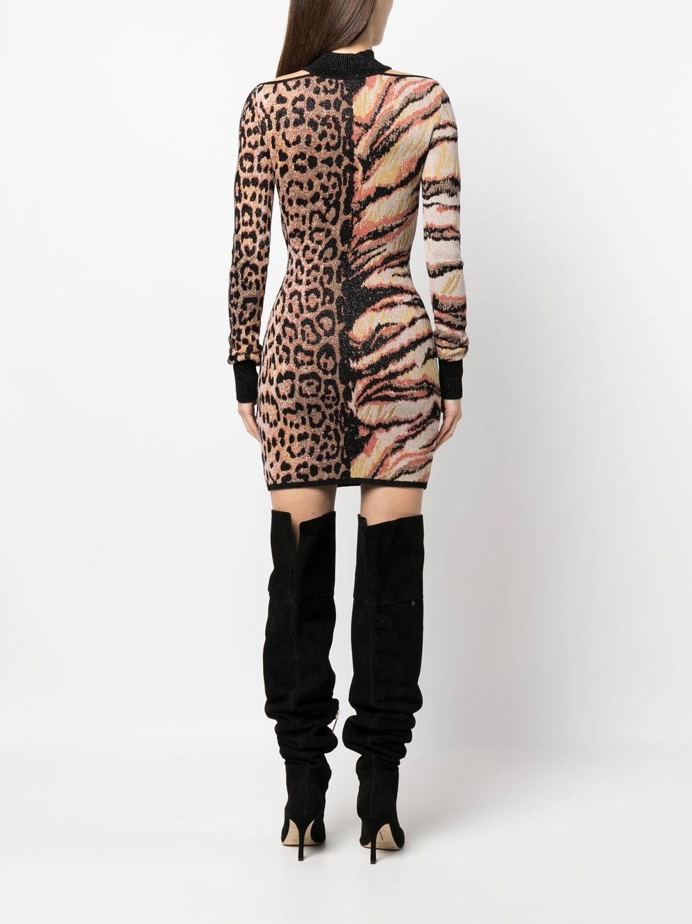 animal-print knitted midi dress - 4