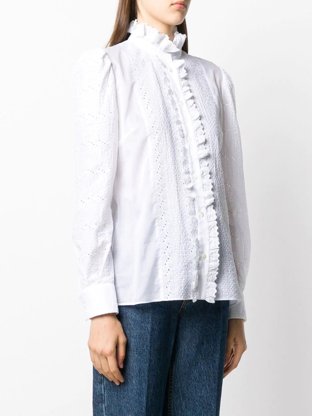 ruched-details broderie anglaise shirt - 3