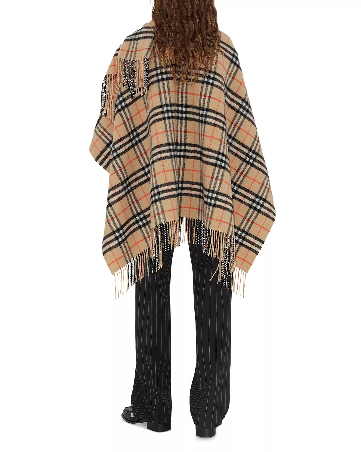 Check Wool Cashmere Cape - 5