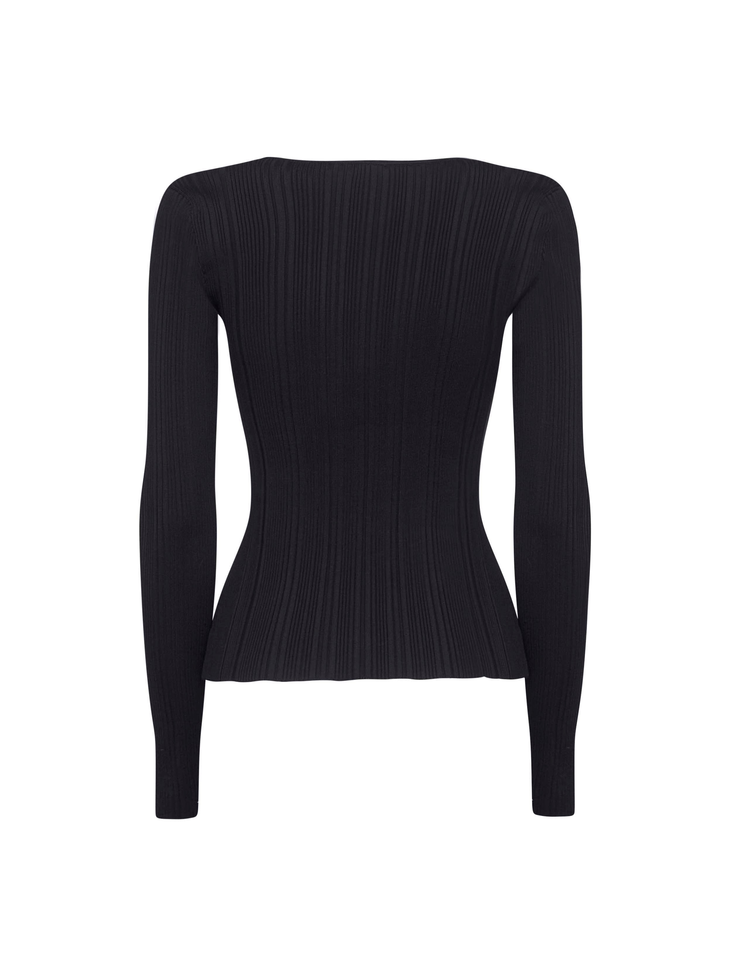Self Portrait Women Black Ribbed Knit Lace Trim Top - 2