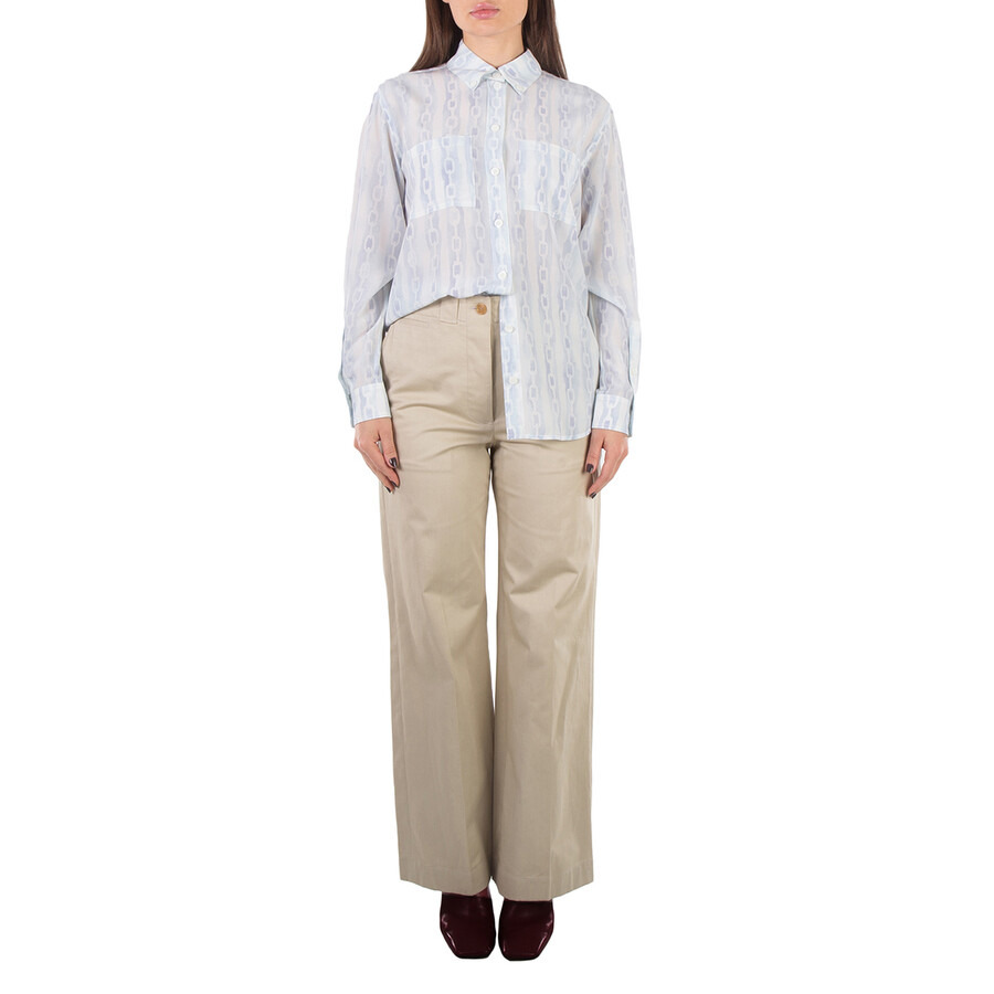 Burberry Ivanna Chain Print Silk Button-Down Collar Oversized Shirt - 6