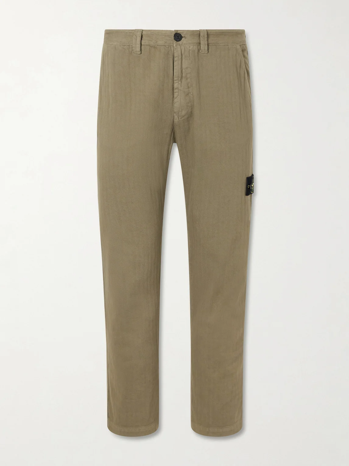 Logo-Appliquéd Straight-Leg Herringbone Cotton Trousers - 1