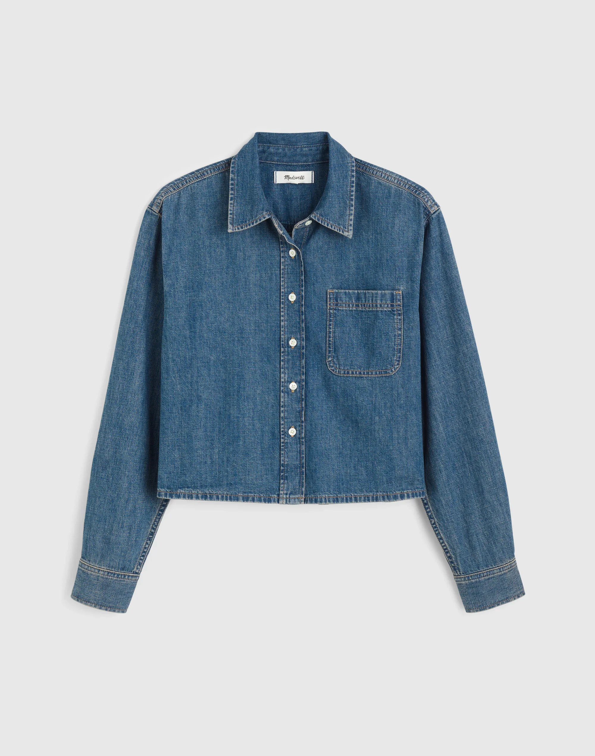 Denim Boxy Crop Button-Up Shirt - 1