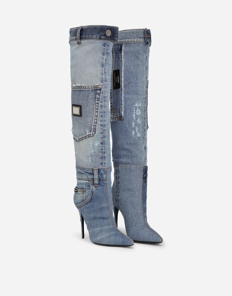 Patchwork denim boots - 2