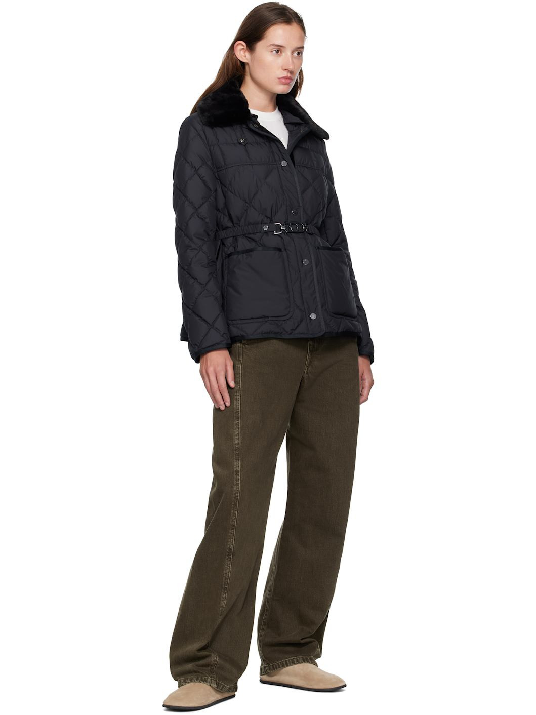 Navy Cygne Faux Fur-Trimmed Short Down Jacket - 5