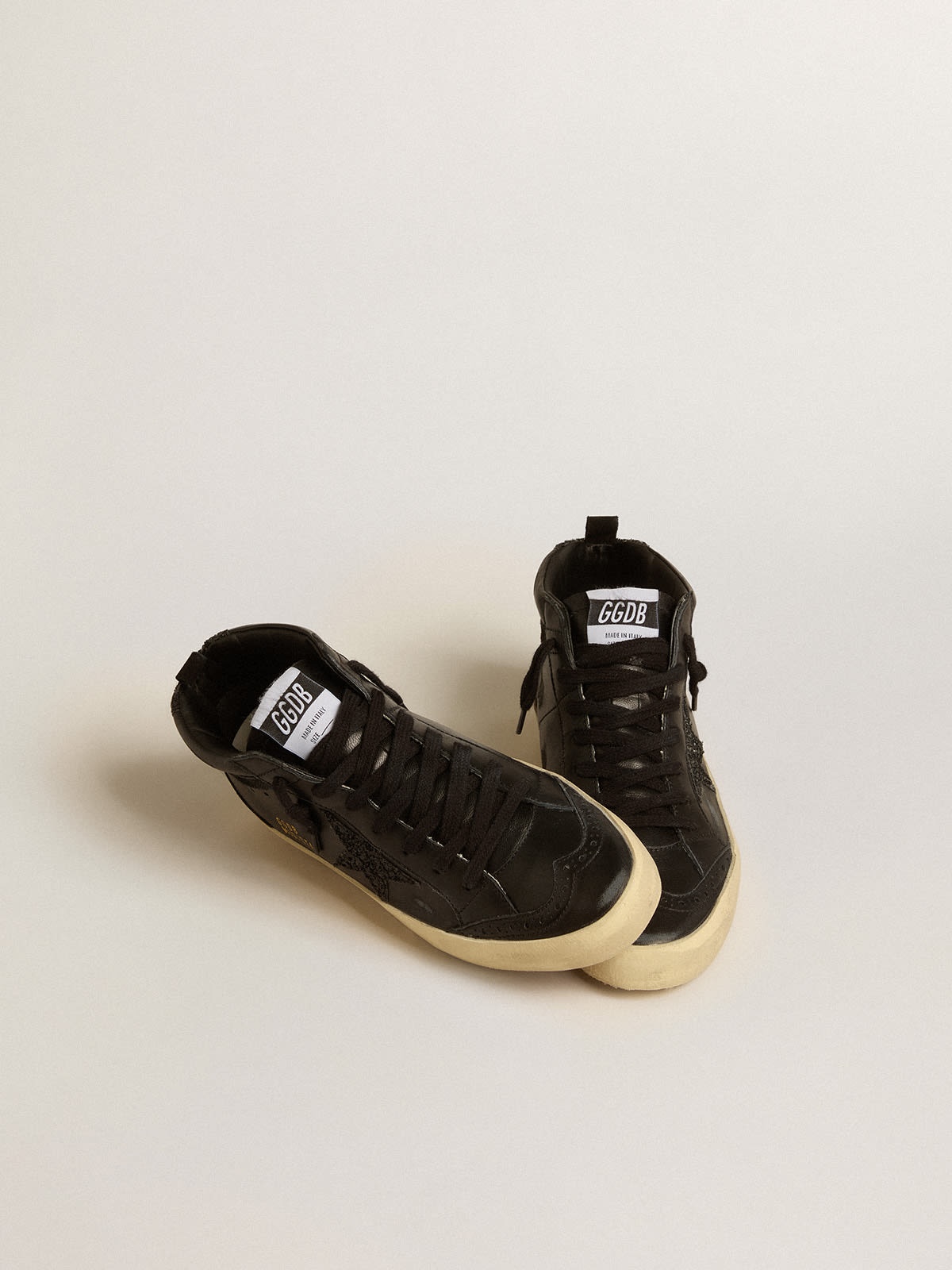 Mid Star in black nappa with black glitter star and suede flash - 2