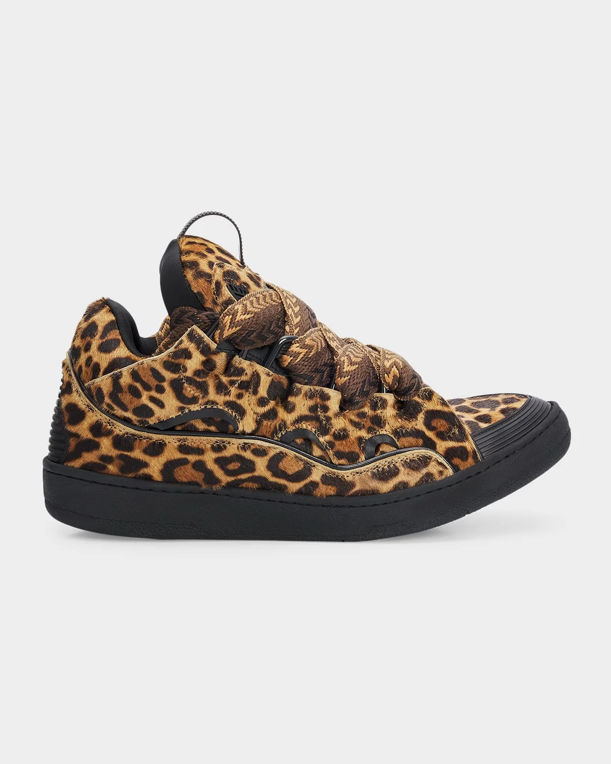 Men's Curb Leopard-Printed Pony Leather Sneakers - 1