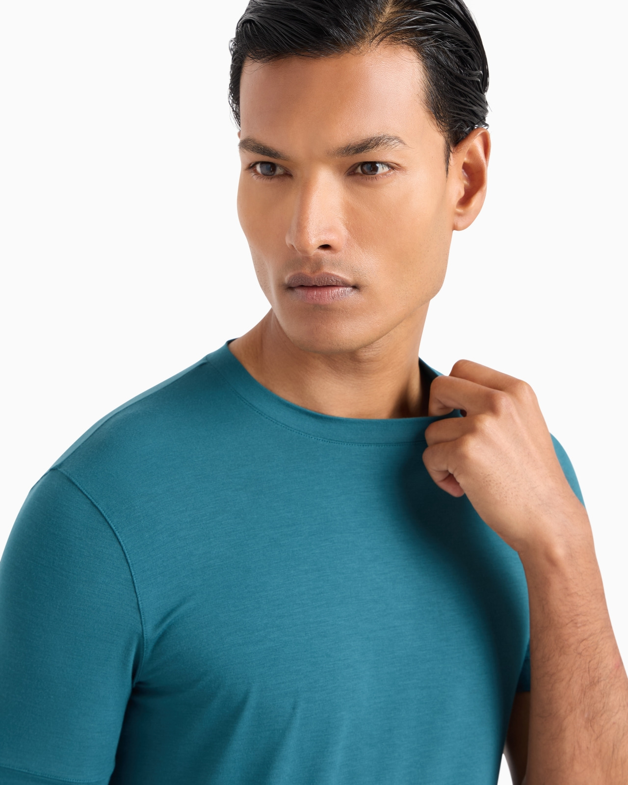 Crew-neck short-sleeved T-shirt in stretch viscose jersey - 5