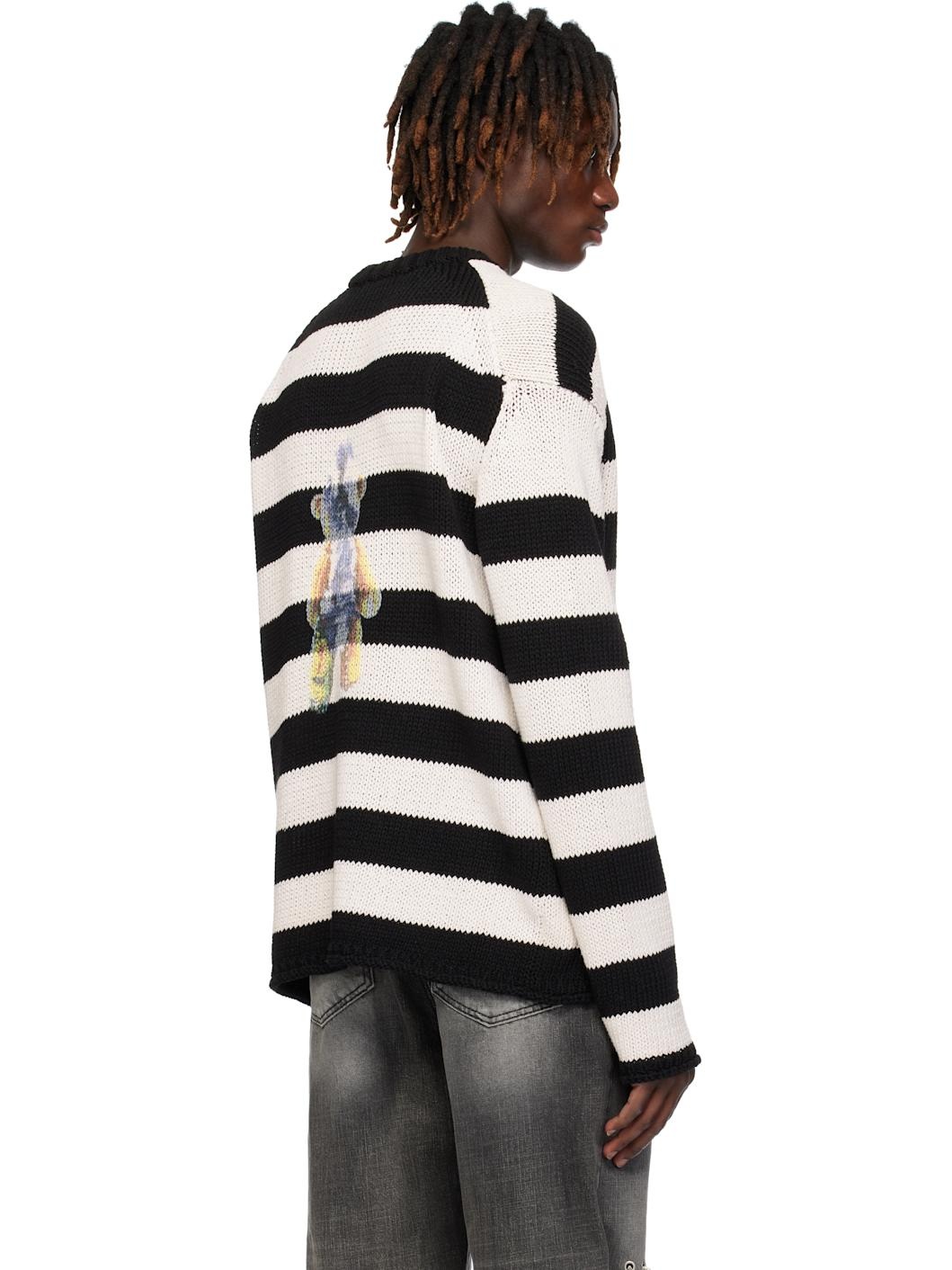 Black & White Punk Teddy Striped Sweater - 3