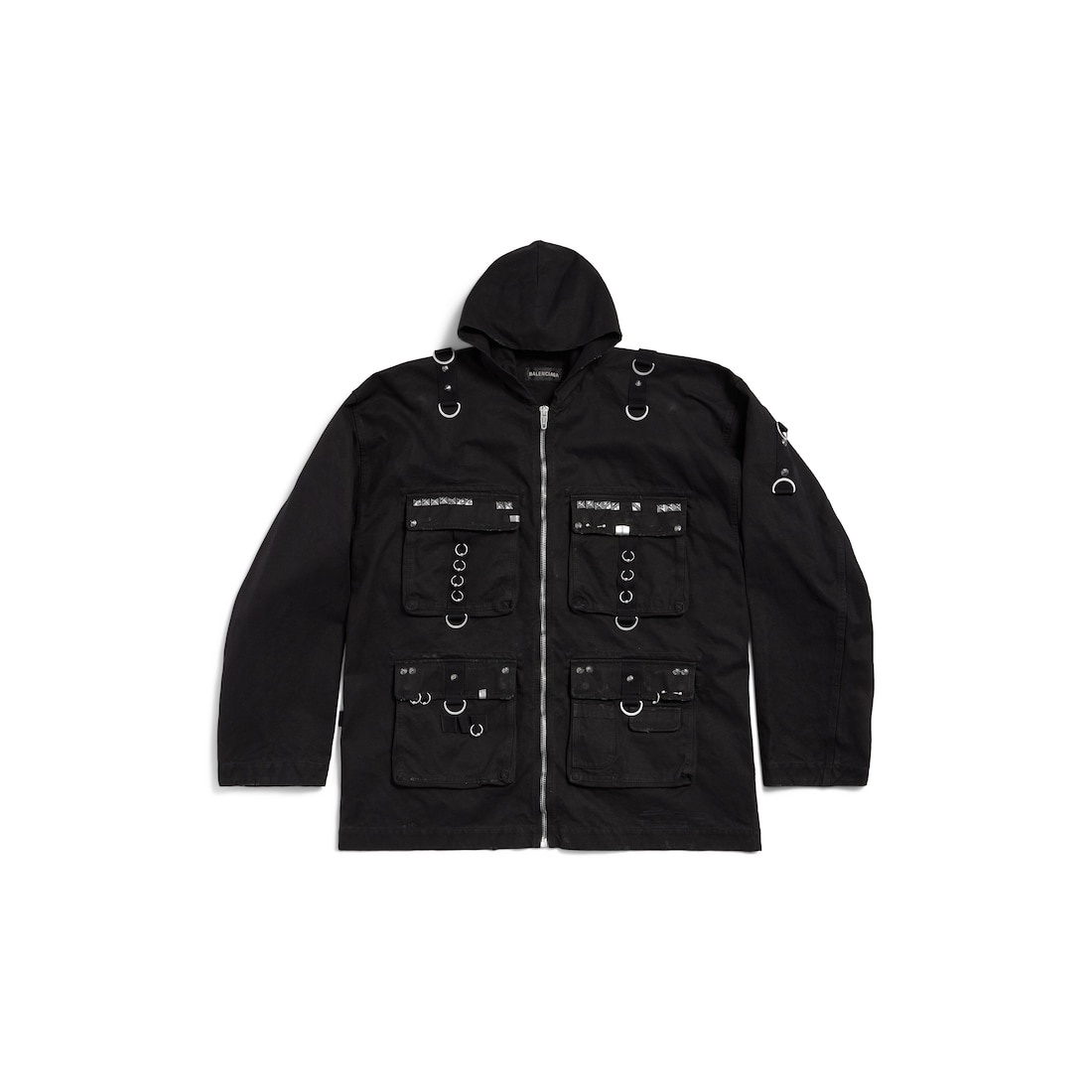 Men's Hooded Studded Zip-up Jacket in Black - 1