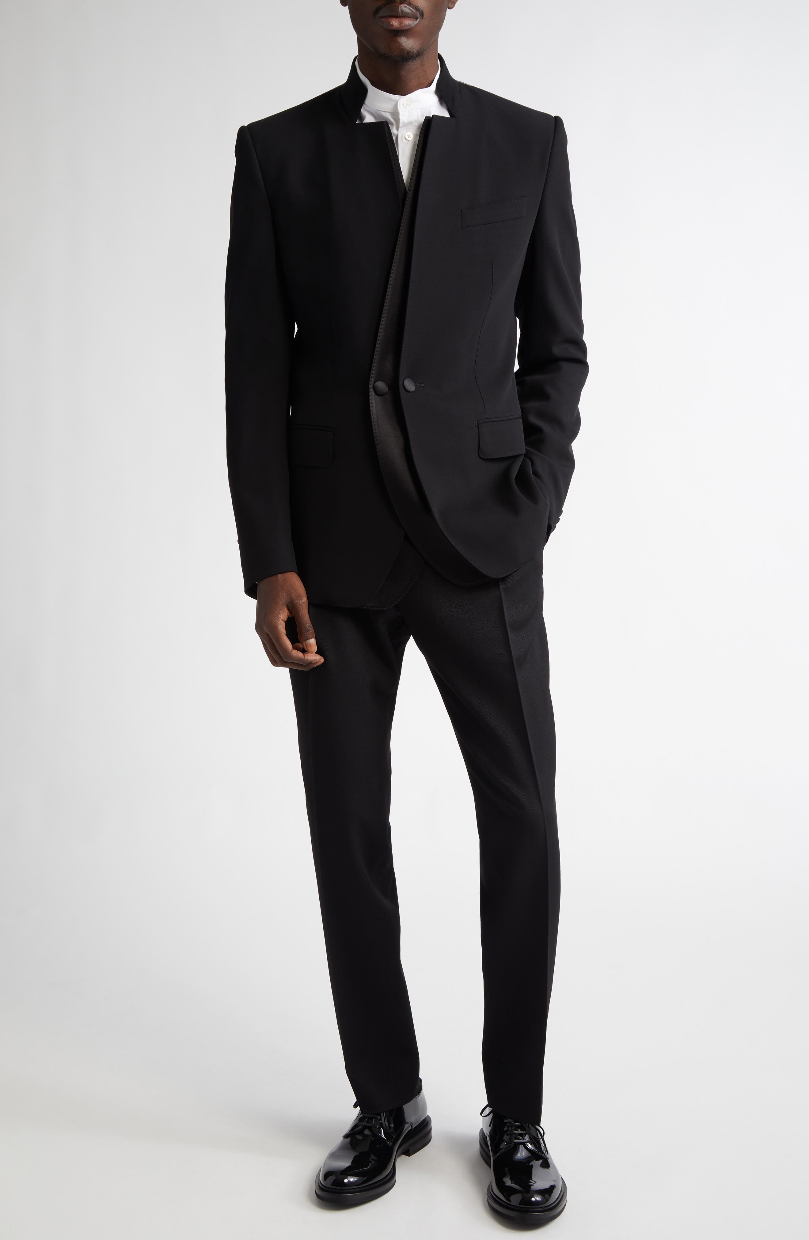 Dolce&Gabbana Classic Wool Blend Gabardine Tuxedo Pants in N0000 Nero at Nordstrom - 2