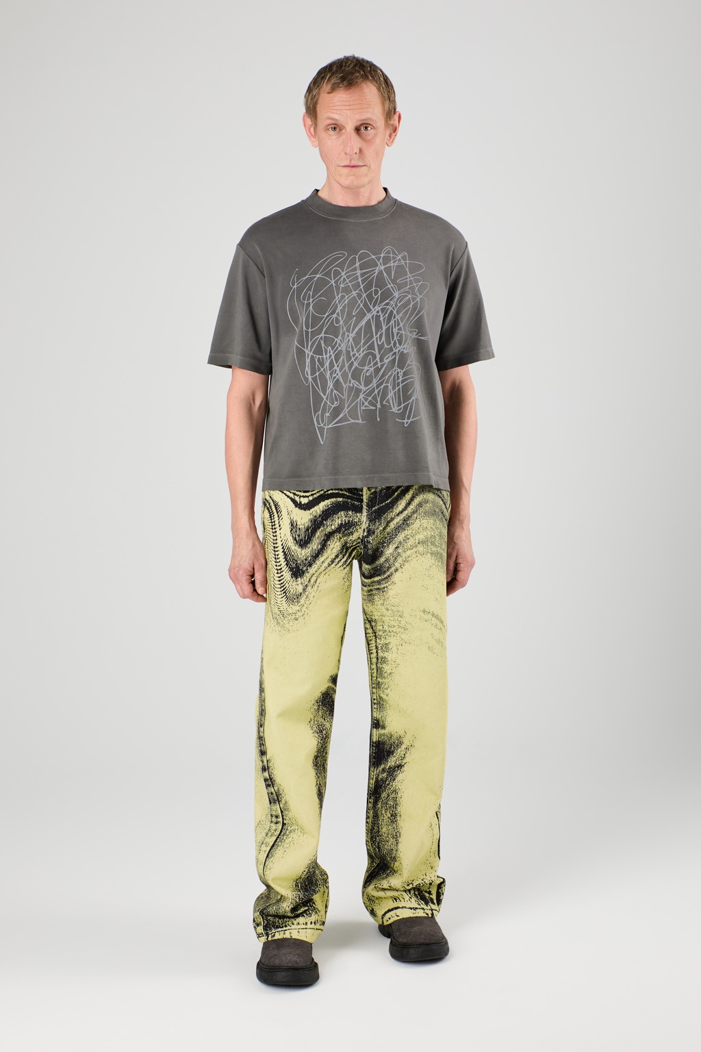 CAMPERLAB Yellow-Black Distorted Print Denim Jeans | REVERSIBLE