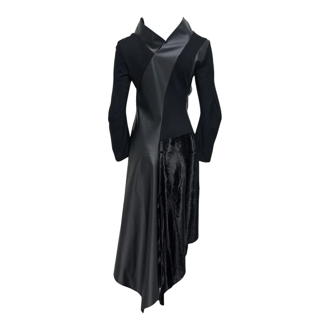 Fake Leather Wool Ponte Dress - 2