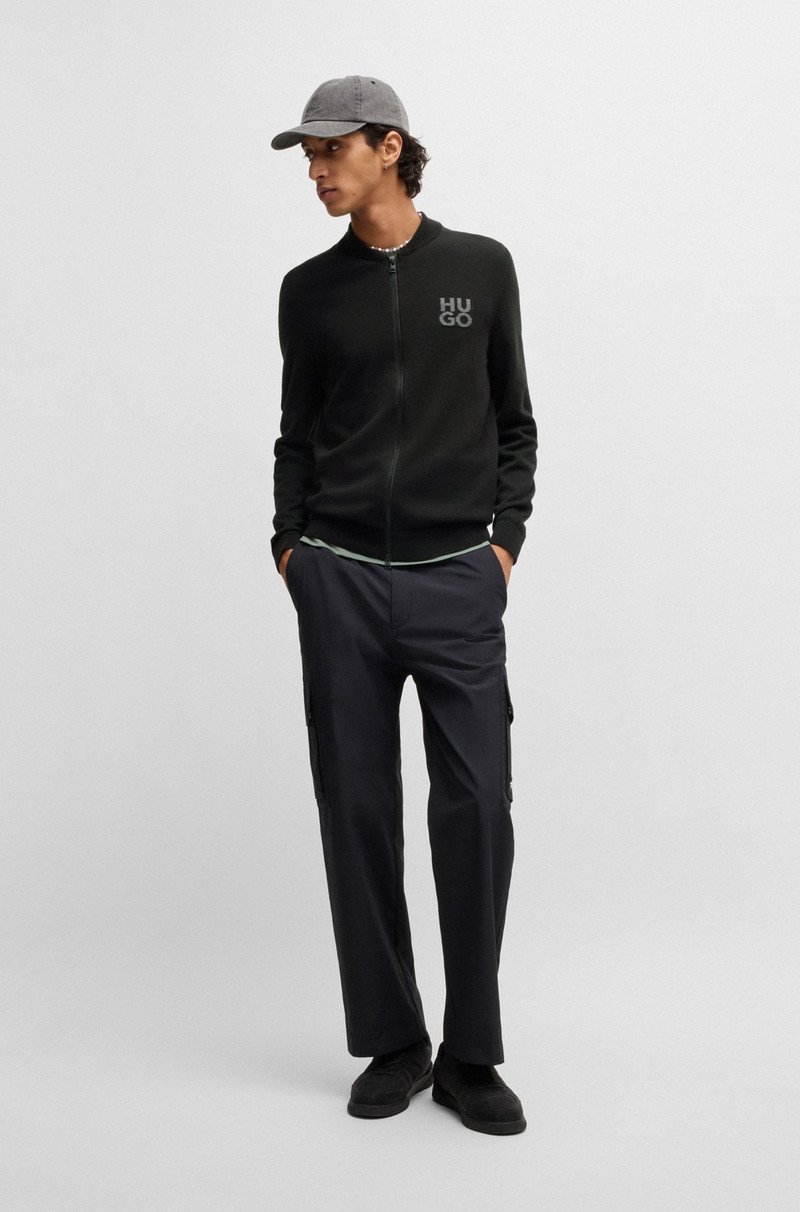 HUGO ZIP-UP CARDIGAN IN COTTON WITH STACKED LOGO outlook