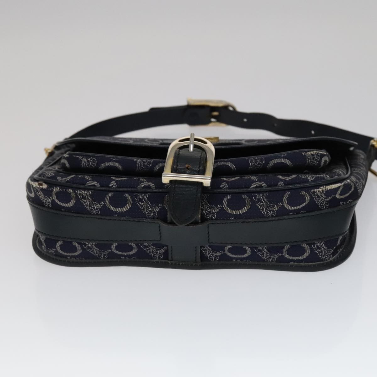 CELINE C Sulky Shoulder Bag Canvas Navy Gold - 5