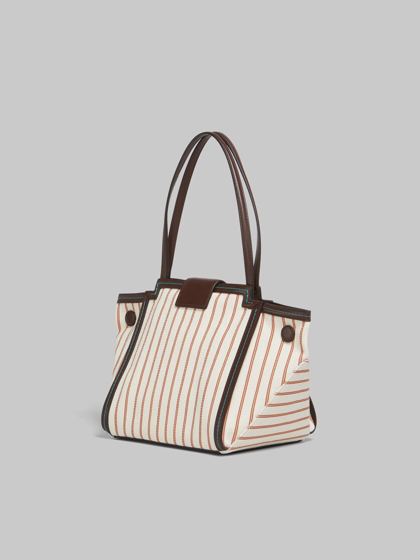 BROWN LEATHER AND STRIPED CANVAS MINI RIVIERA BAG - 3