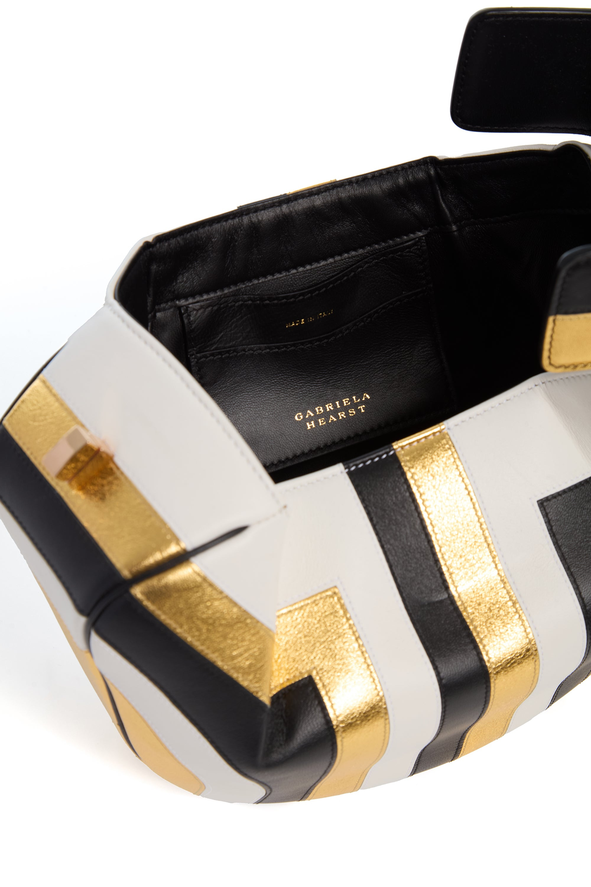 Nina Bag in Gold, Black & Ivory Stripes Nappa Leather - 4