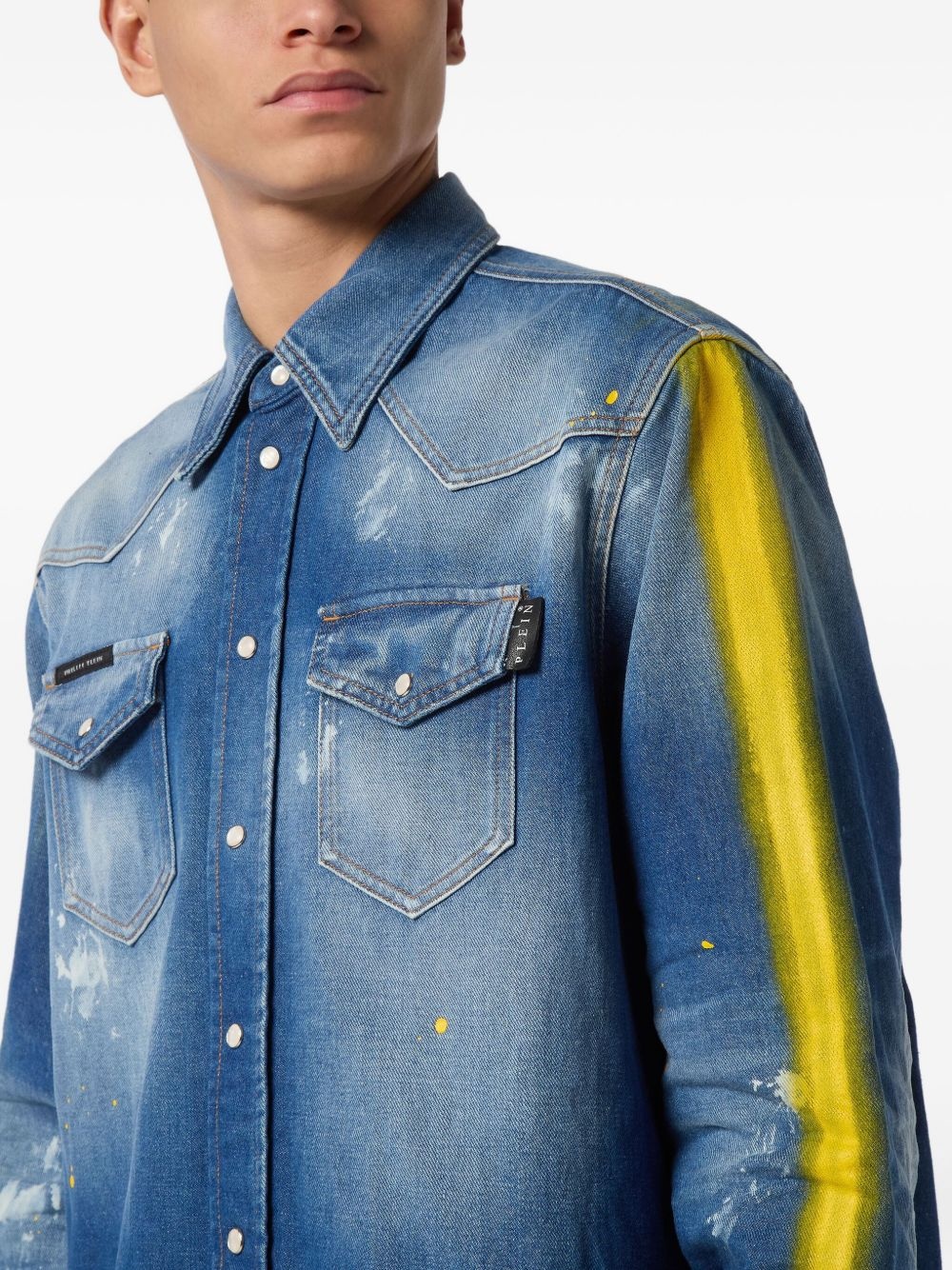 paint-splattered denim shirt - 5