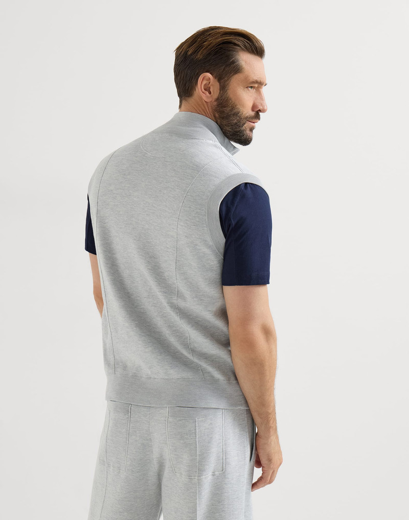 Cotton and silk French terry double knit vest with logo 3