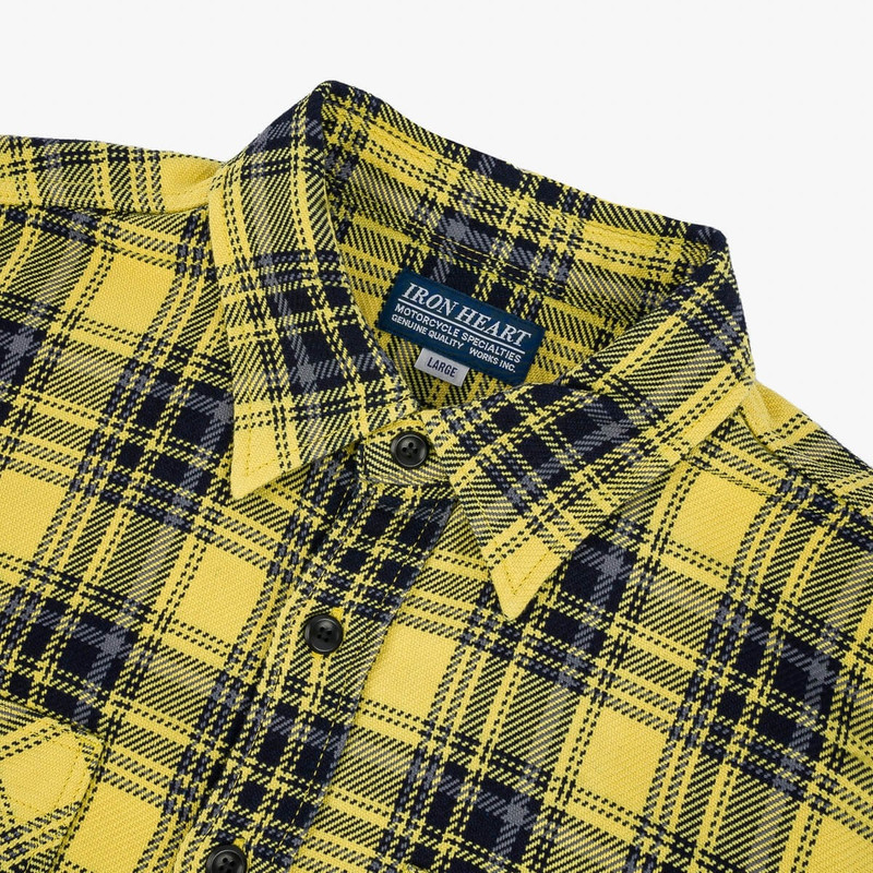 Iron Heart IHSH-412-YEL 9oz Selvedge Indigo Check Flannel Work Shirt Yellow outlook