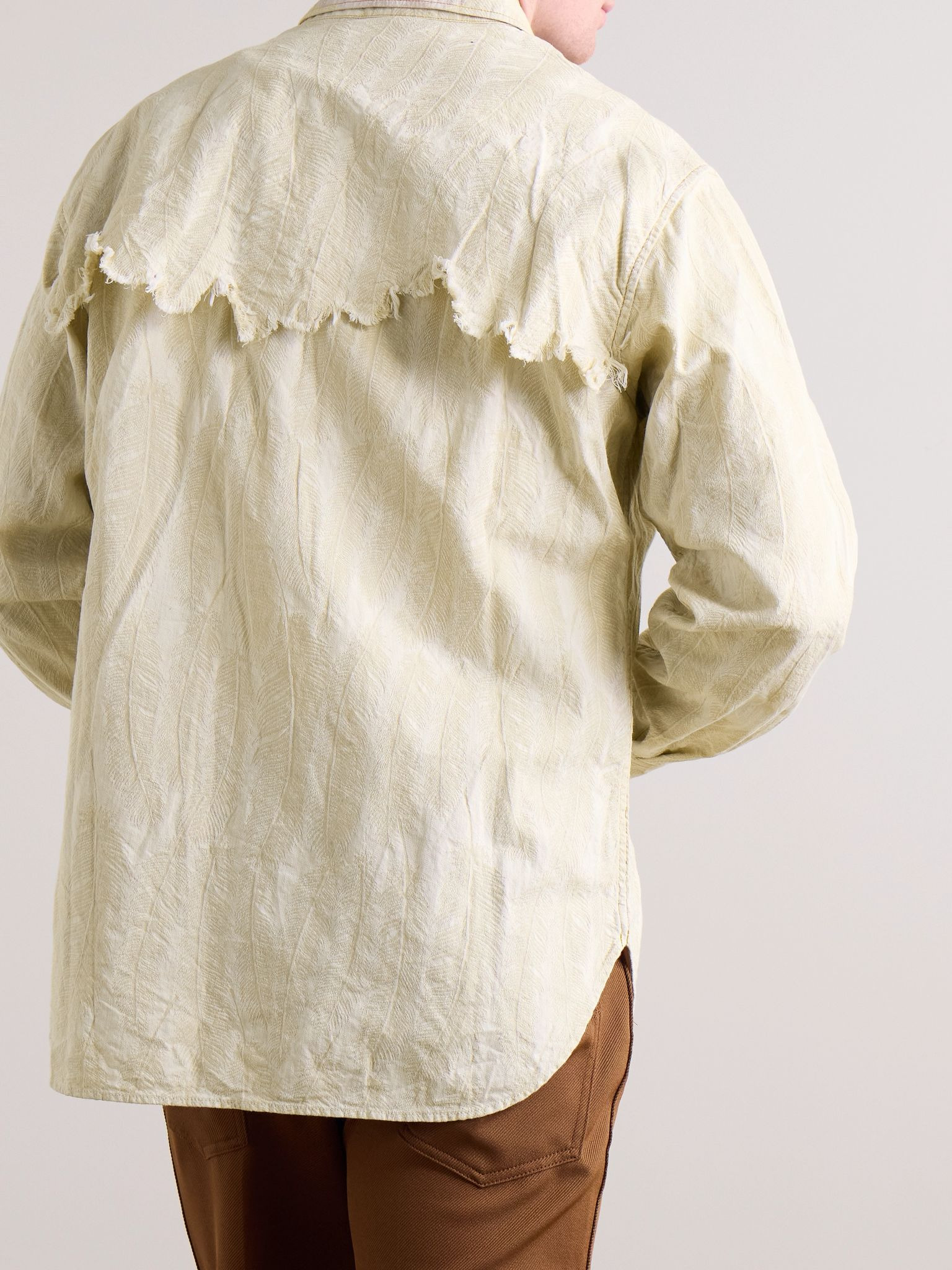 Magpie Distressed Denim-Jacquard Western Shirt Ecru - 3