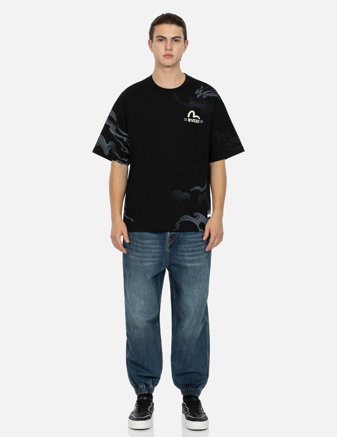 WHEEL OF WISDOM PRINT WIDE LEG DENIM JOGGERS - 5
