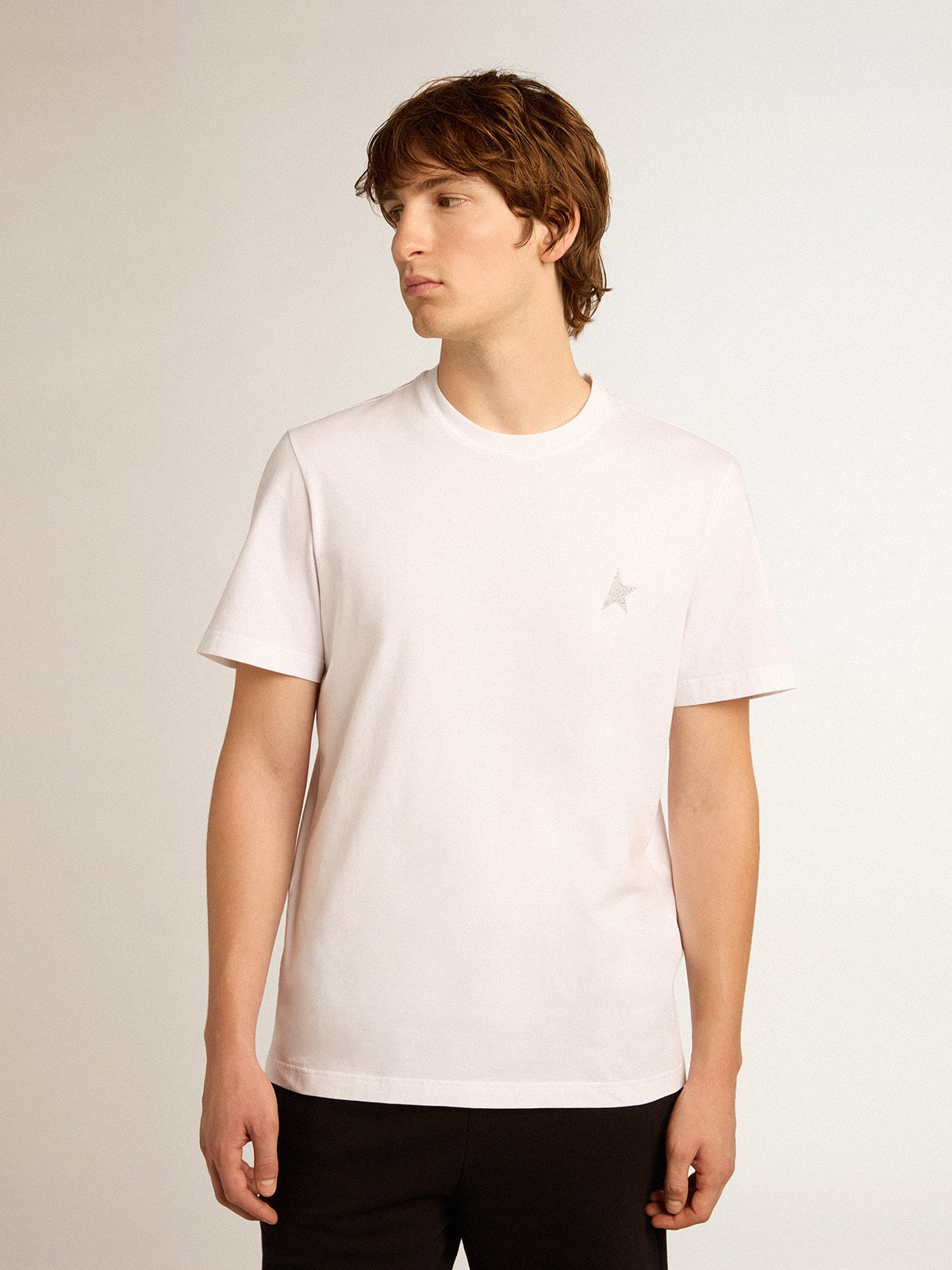 Men's white T-shirt with silver glitter star on the front - 5