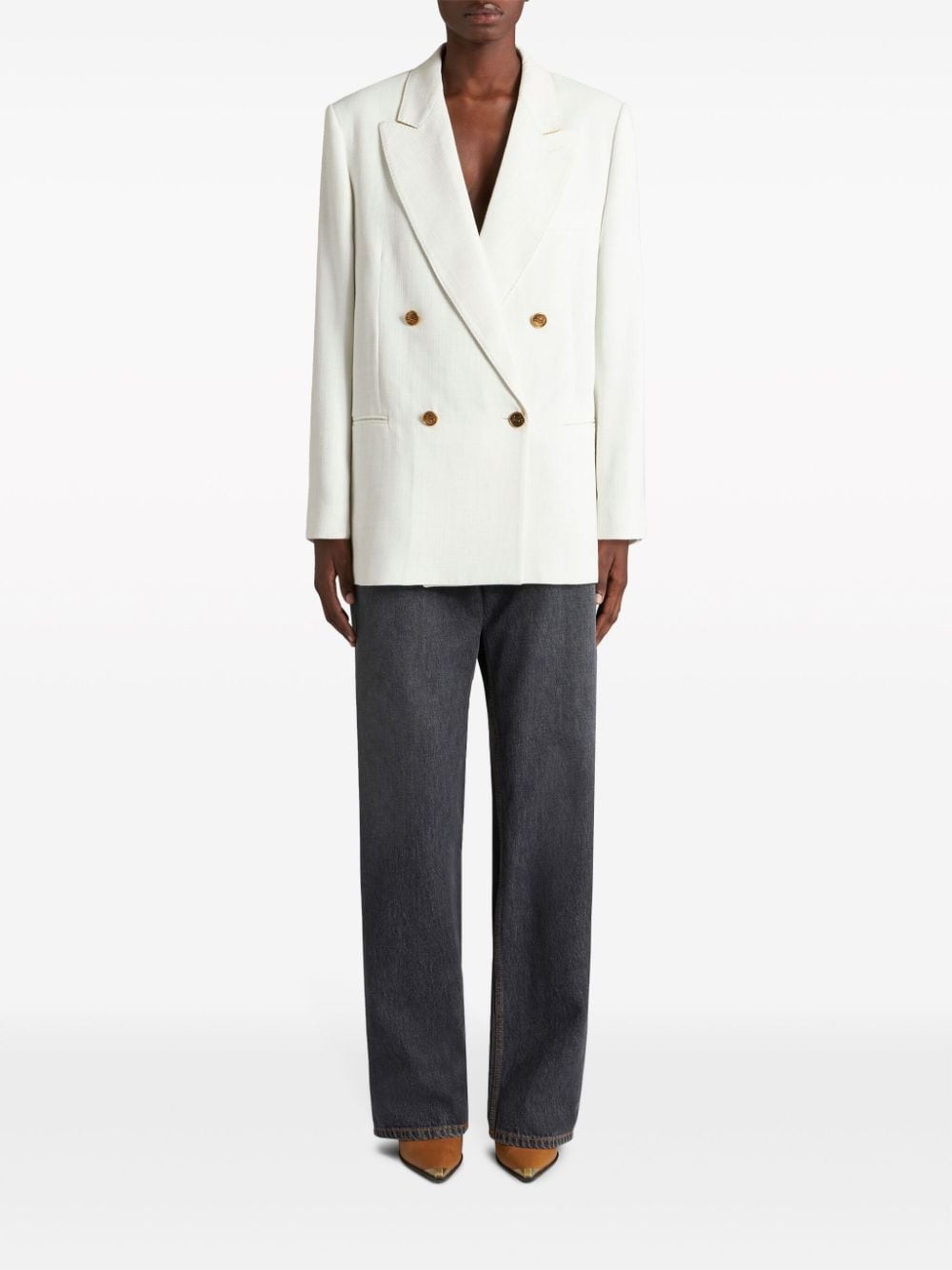 【送料&関税込】Etro Slub-texture Double-breasted Tailored B ETRO slub-texture double-breasted Blazer | White | FARFETCH