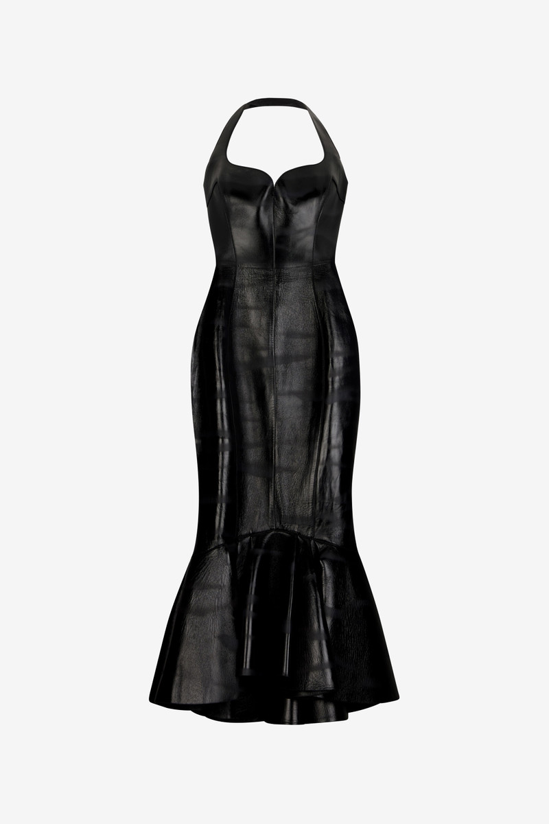 Black Genuine Leather Midi Dress 1