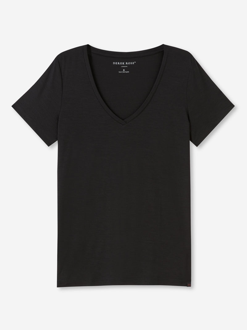 Women's V-Neck T-Shirt Lara Micro Modal Stretch Black - 1