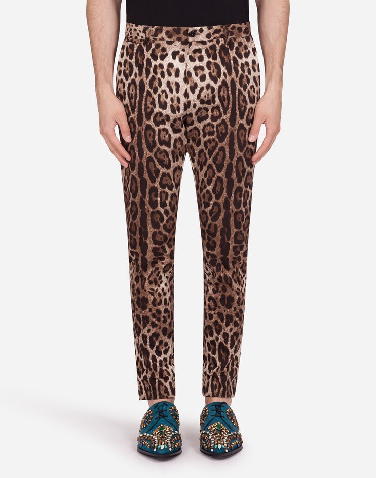 Cotton stretch pants with leopard print - 1