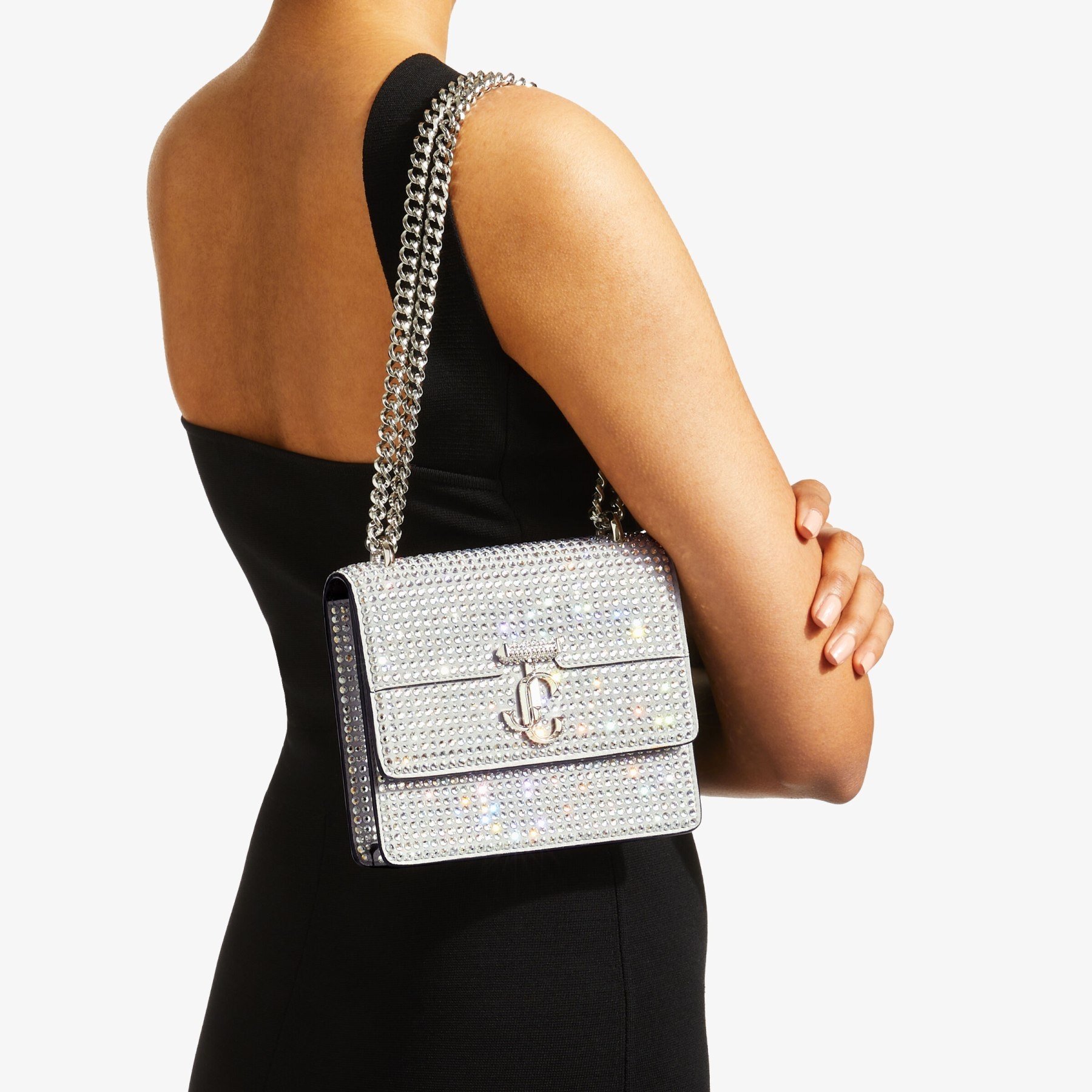 Varenne Quad XS
Silver Suede Shoulder Bag with Crystal Embellishment - 2