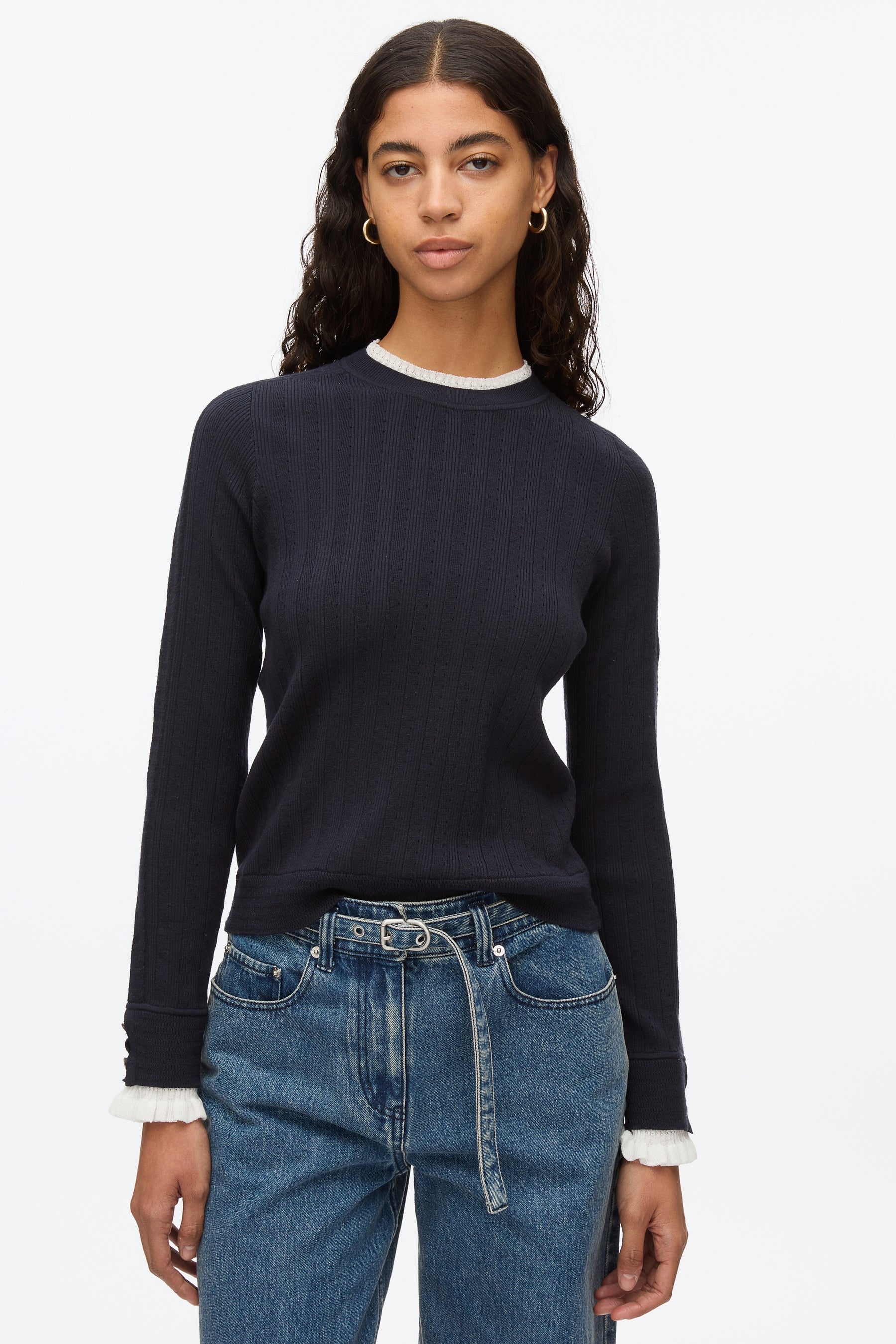 Fluid Rib Sweater with Ruffle Cuff - 5