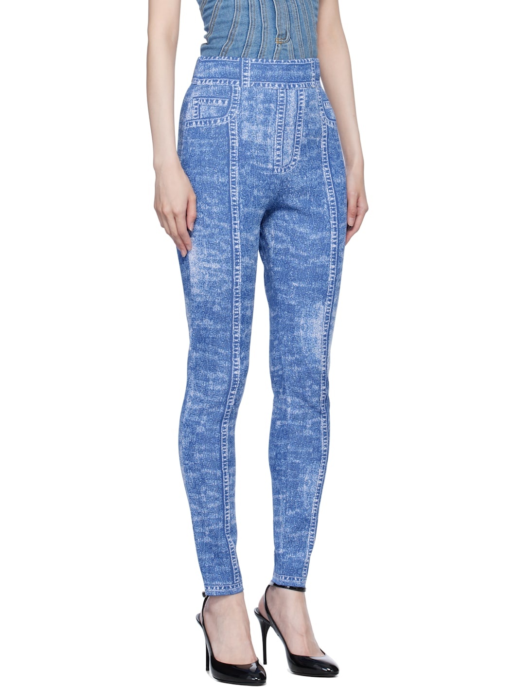 Blue Denim Effect Knit Leggings - 2