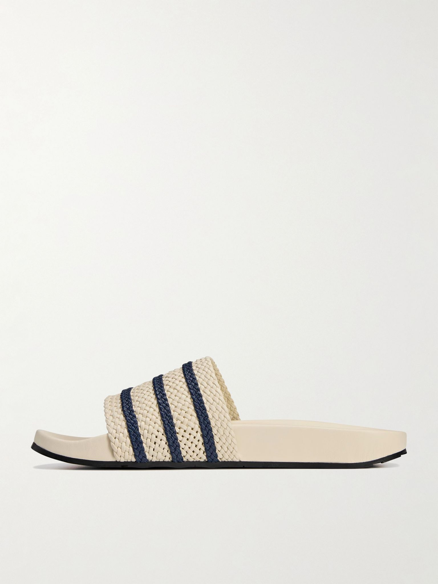 + Wales Bonner Adilette Striped Woven Leather Slides Off-white - 3