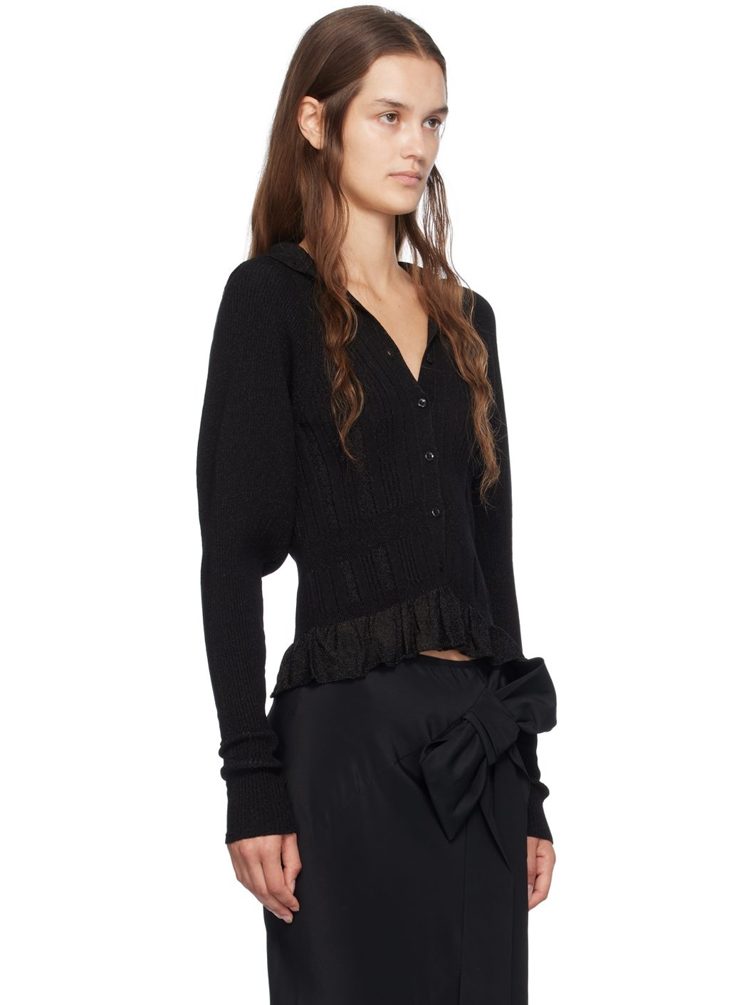 Black Plaited Tinsel Hood Cardigan - 2